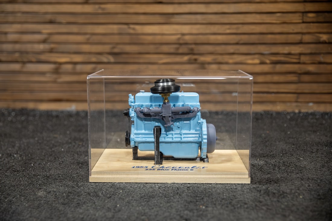 1953 Chevrolet 235-CID Blue Flame Special 1/5th Scale Model Engine: This scratch-built exacting replica of the famous Chevrolet Blue Flame Six was created through the use of 3D printing of filament material, comprised of over 90 individual parts including separate
