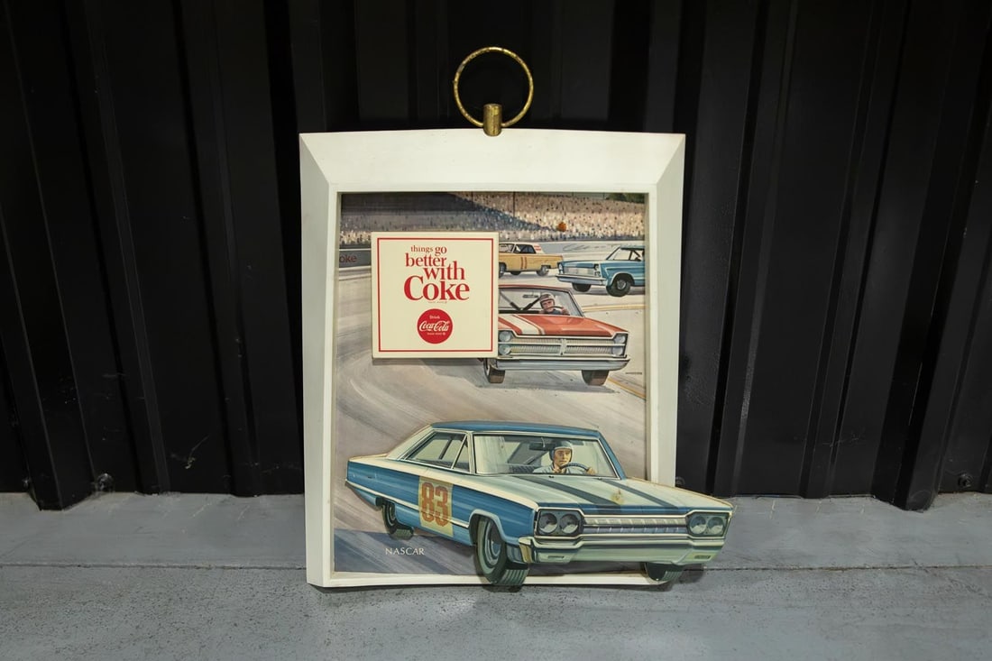 Rare Full Set of Four Coca-Cola Vacuform Racecar Signs: Rare survivor, late 1960s Coca-Cola 3D Vacuum-Form plastic, motorsports set includes NASCAR, Rail Dragster, Indianapolis 500, and International Road Race, excellent color and shine, all signs remarkab