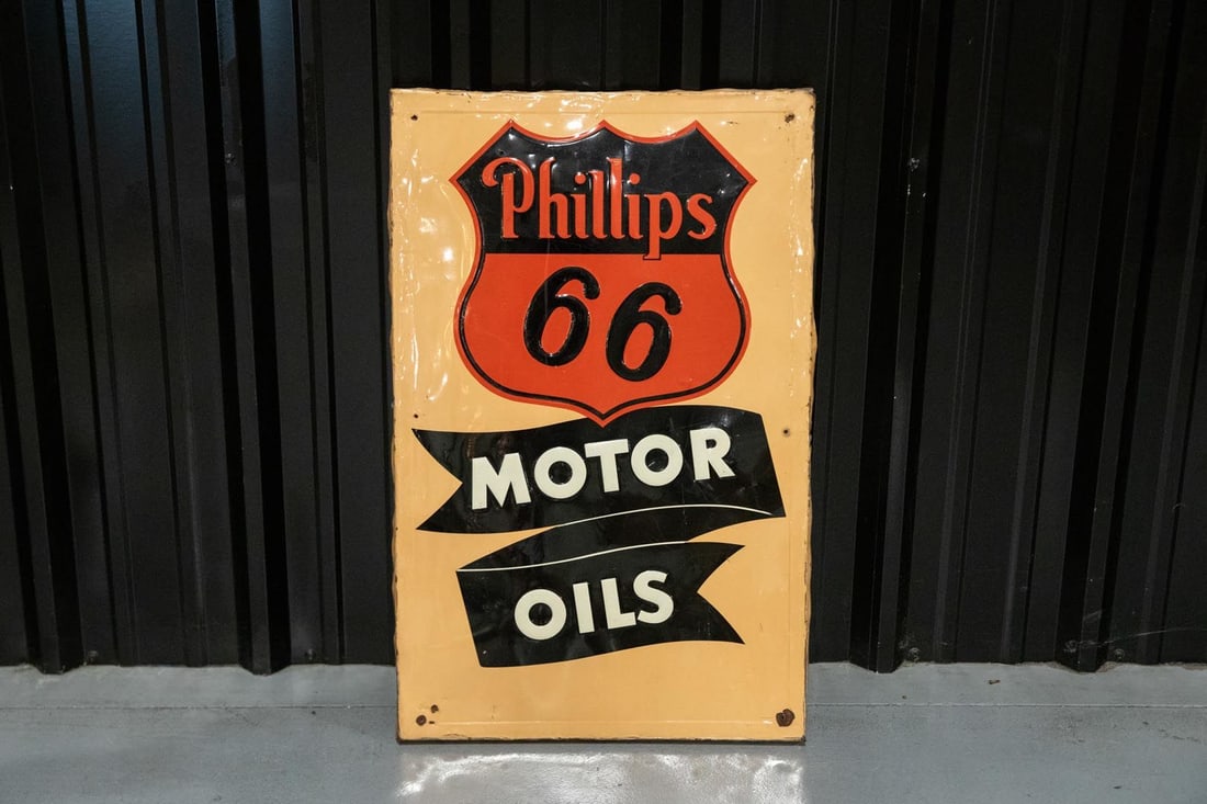 Phillips 66 Motor Oil Embossed Single-Sided Tin Sign (1 of 2)
