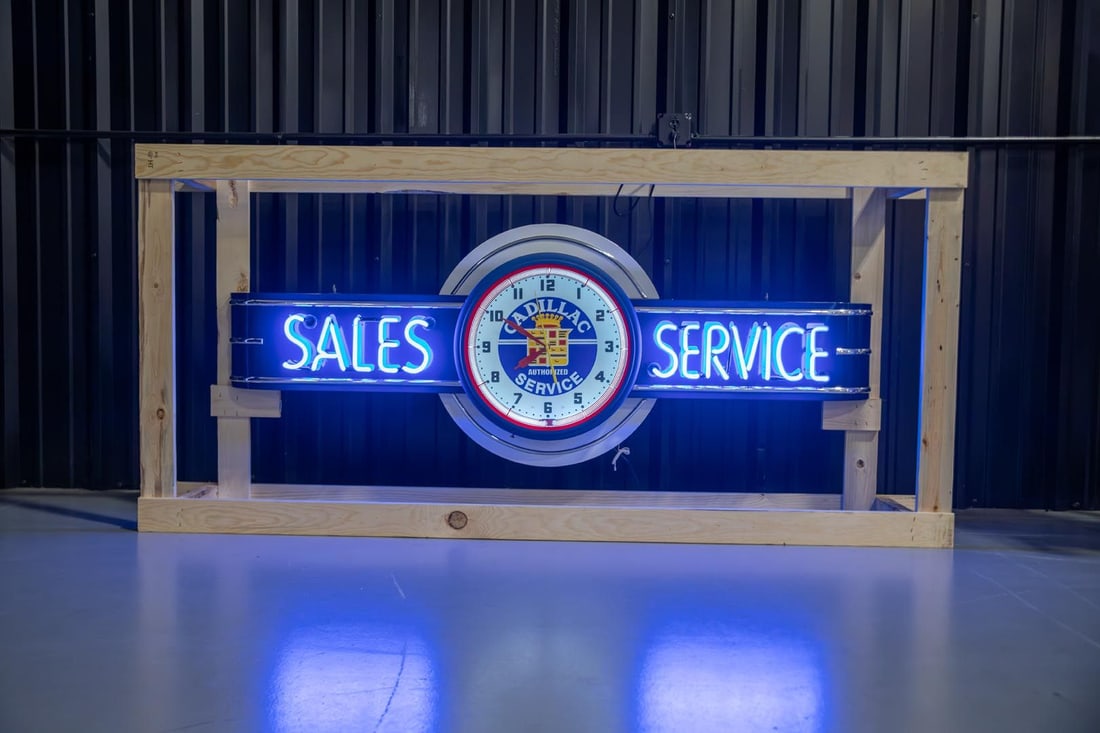 Custom Cadillac Sales & Service Clock Neon Sign (1 of 3)