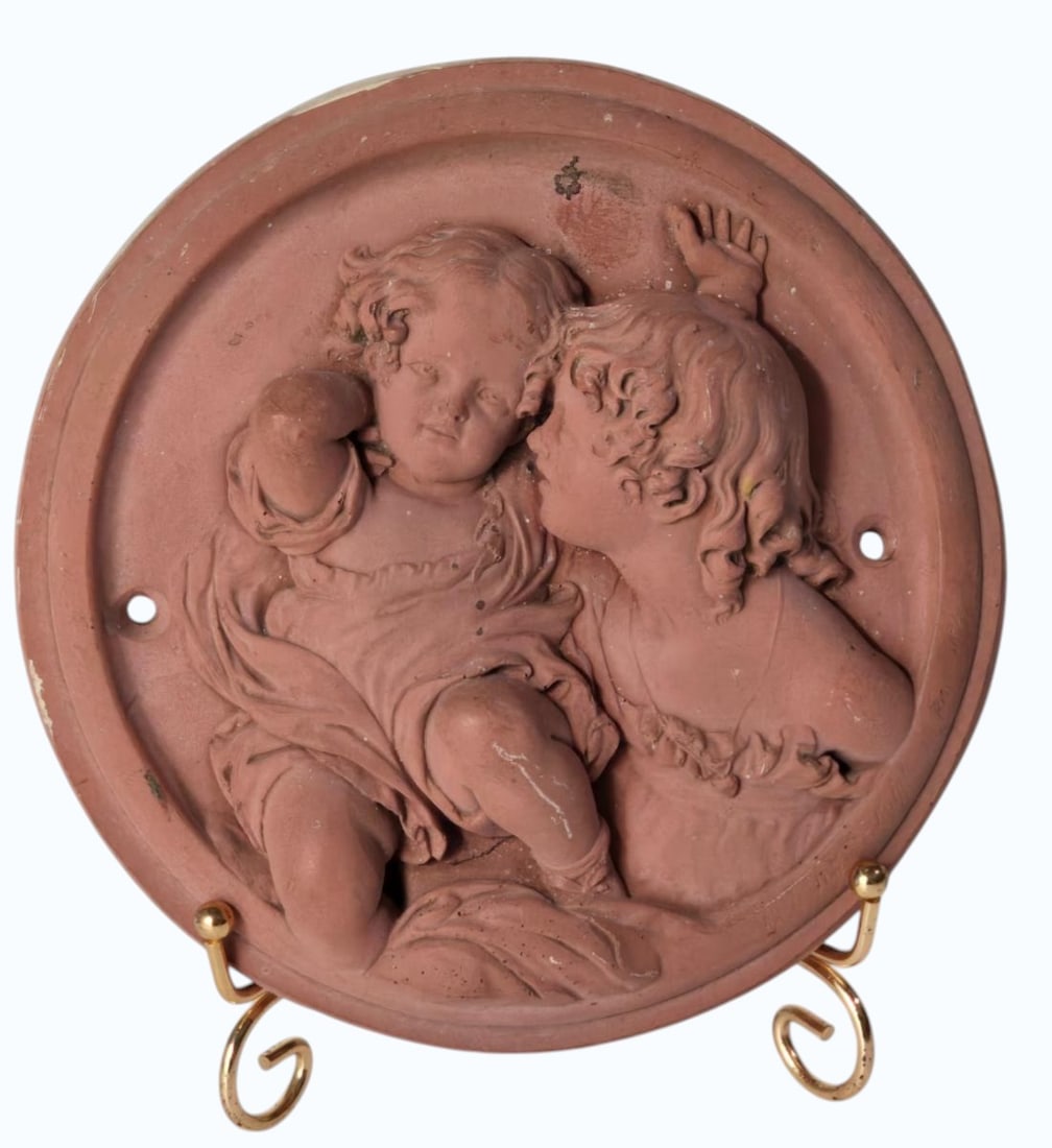 Edward William Wyon (British 1811-1885) Terra Cotta Plaque "CHILDREN AT PLAY" Signed & Dated: Edward William Wyon (British 1811-1885) Terra Cotta Plaque "CHILDREN AT PLAY" Signed & Dated. Measures 7" Diameter. All items must be retrieved or shipped within 15 days of auction end. Items remainin