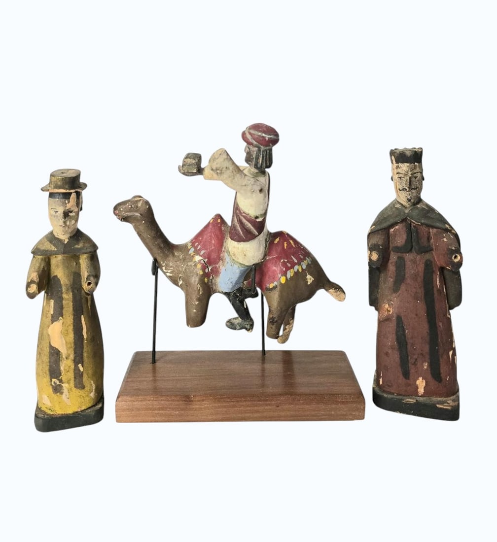 Lot Of 3 Antique Polychrome Carved Wooden Santos (1 of 18)