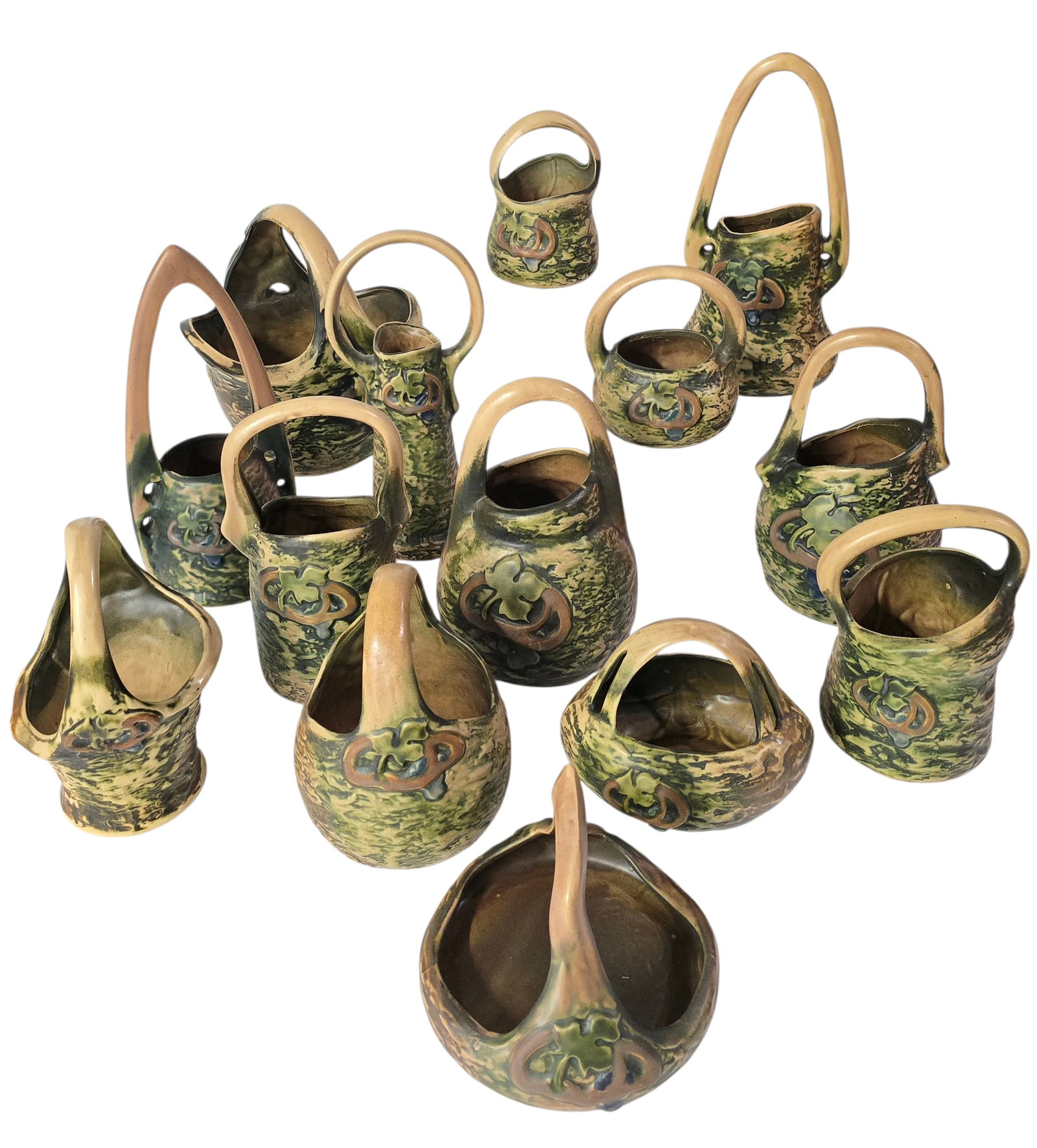 Rare Lot Of 14 Roseville Imperial I Pottery RARE COLLECTION SEE LAST PIC: Rare Lot Of 14 Roseville Imperial I Pottery RARE COLLECTION SEE LAST PIC. Measures From 6 1/4" X 6 1/4" X 5 3/4" To 11.5" X 9.5" X 7.5". Items remaining in our possession after this time will be subje