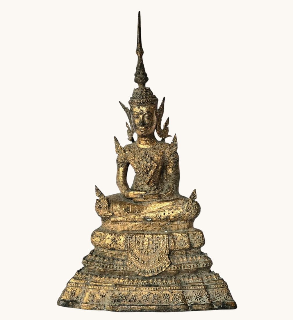 19th C Thai Bronze Seated Buddha Gilt Paint (1 of 20)