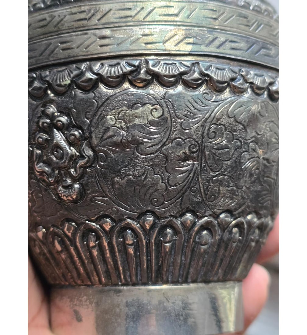 Antique 19th C Hand Chased Silver Round Box - 10