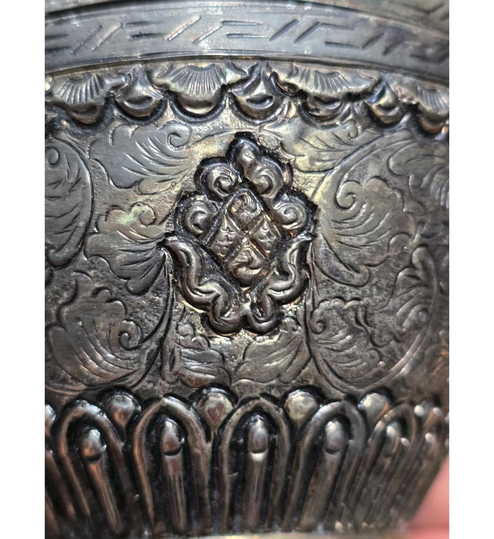 Antique 19th C Hand Chased Silver Round Box - 13