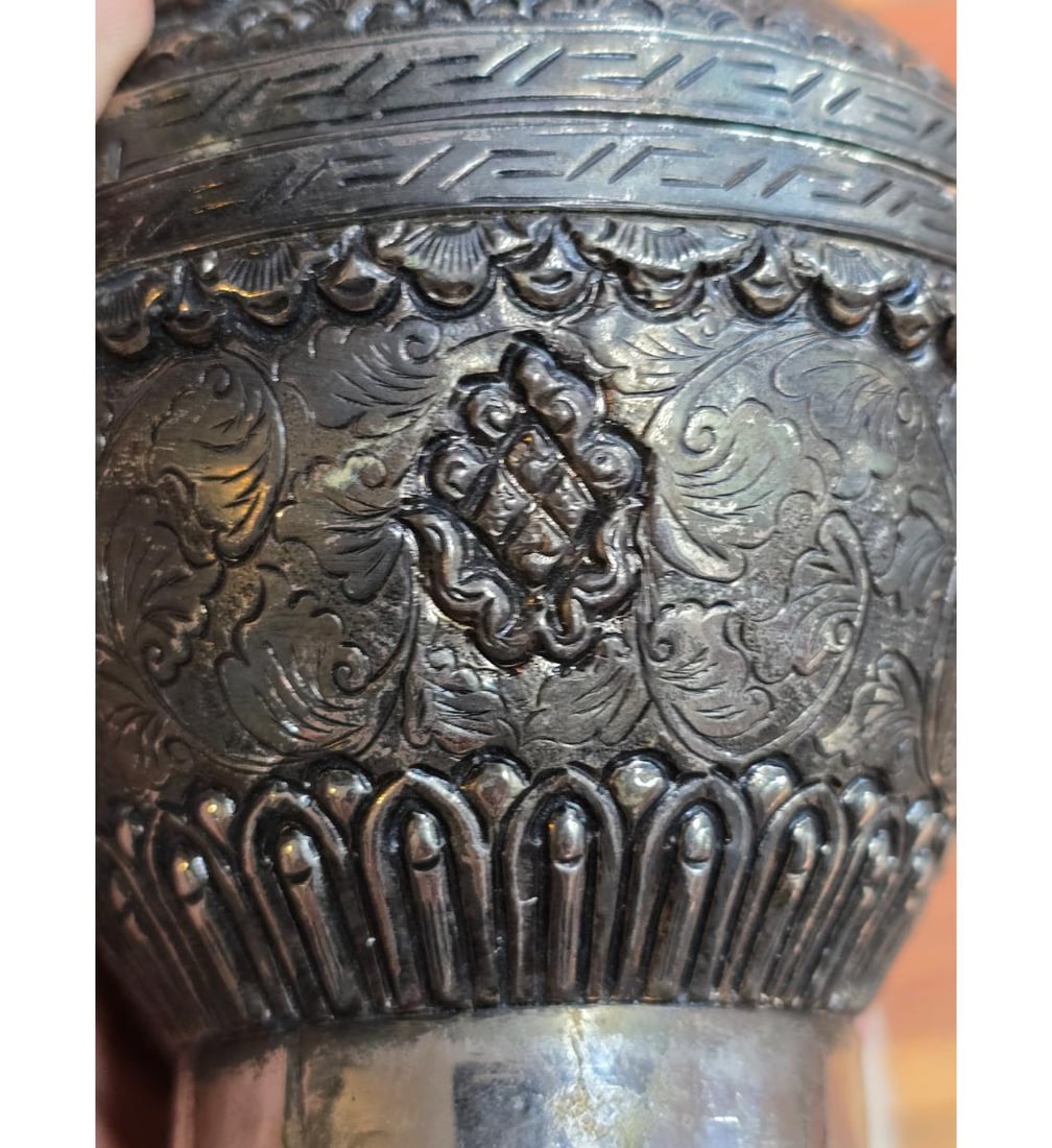 Antique 19th C Hand Chased Silver Round Box - 7