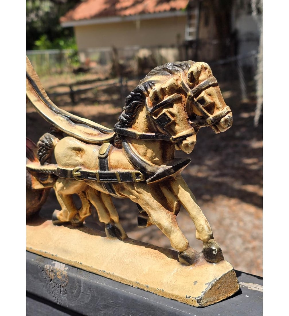 Antique Hubley Cast Iron Extra Large Doorstop Coach Horse w/Windows RARE! (All original paint) - 2