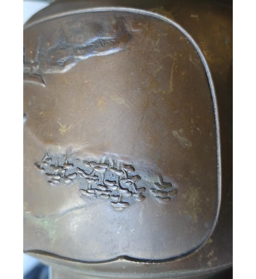 Antique Japanese Bronze Usubata Flower Vase Signed 19th C Meiji Period - 10