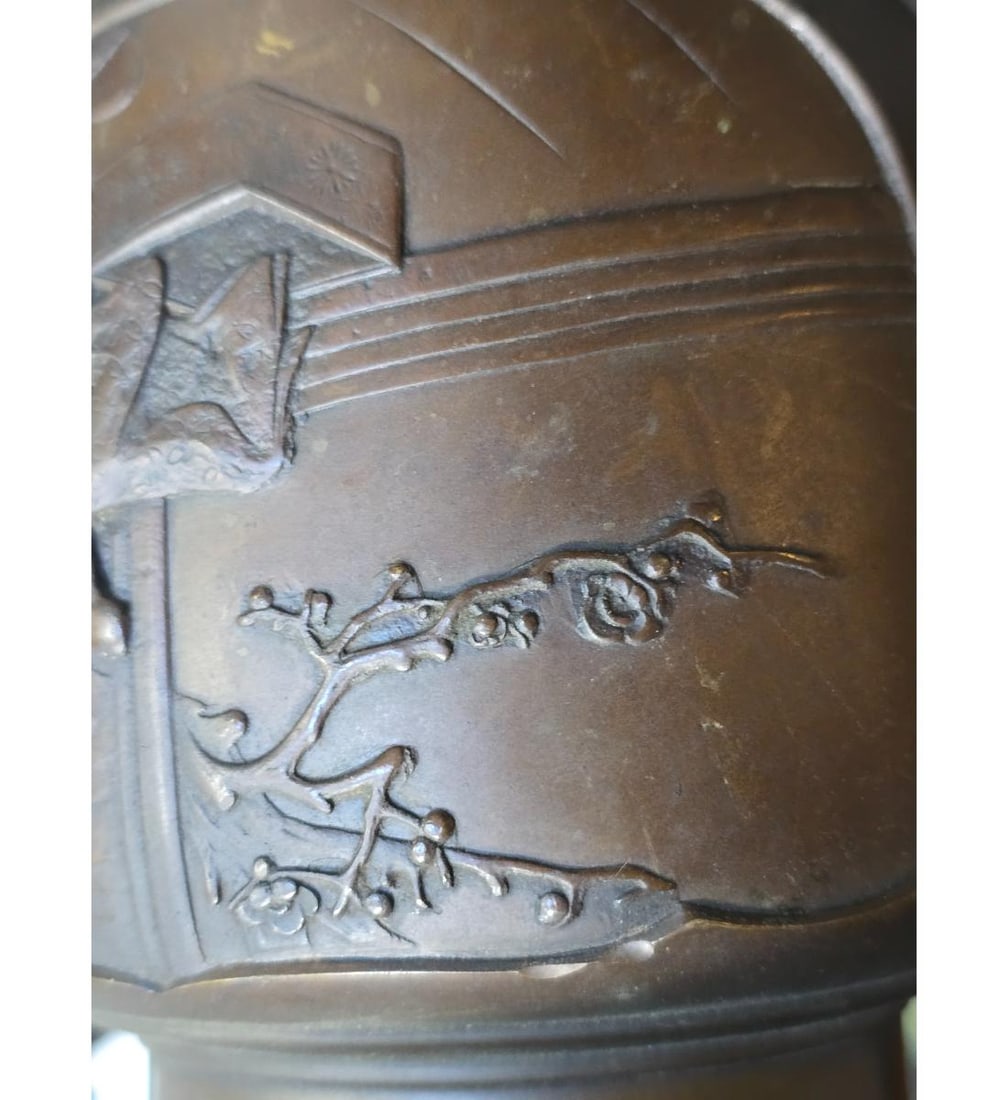 Antique Japanese Bronze Usubata Flower Vase Signed 19th C Meiji Period - 14