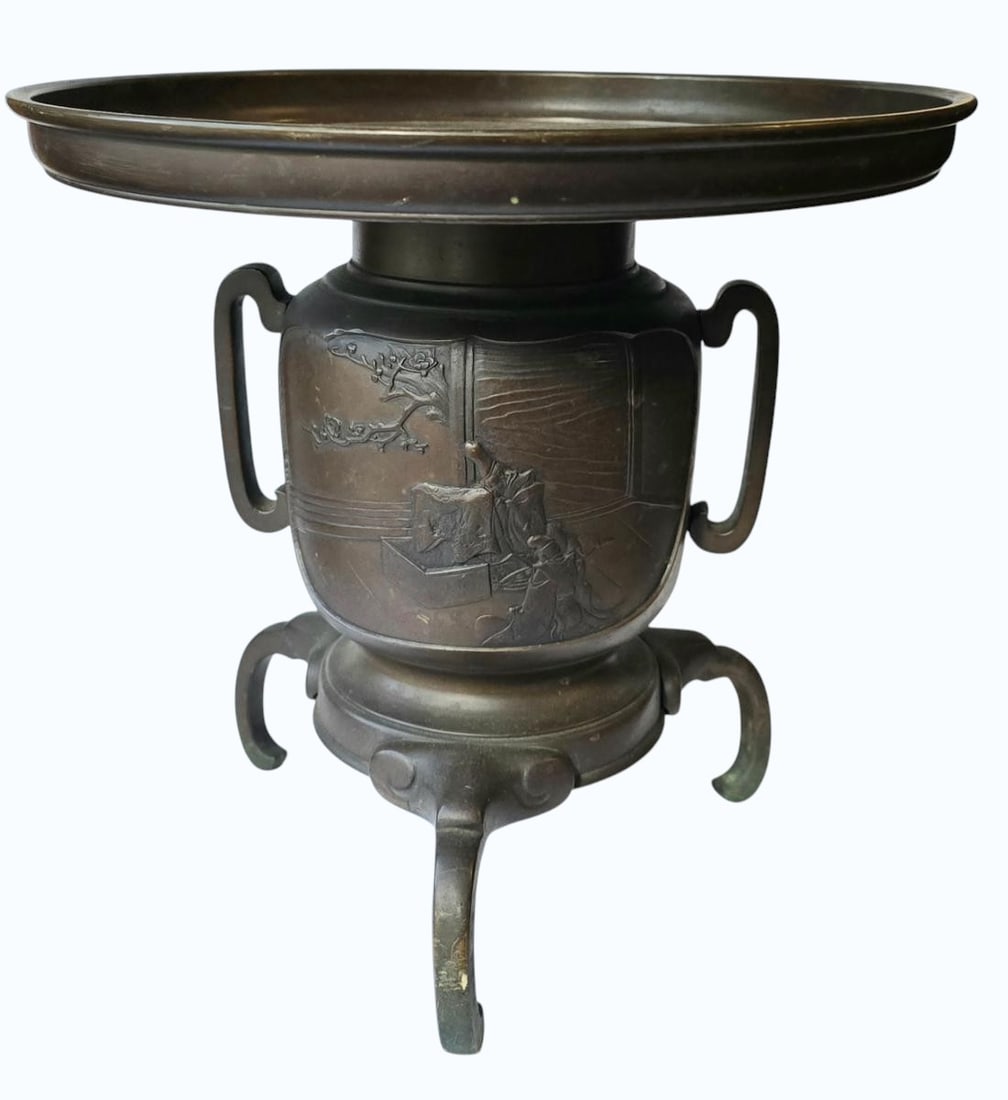 Antique Japanese Bronze Usubata Flower Vase Signed 19th C Meiji Period (1 of 19)