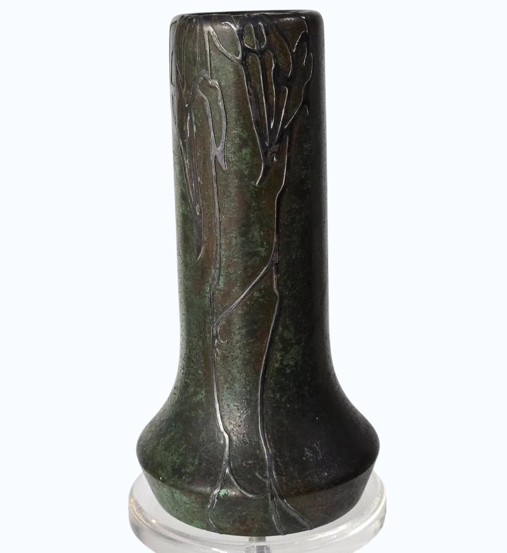 Antique Heintz Bronze With Sterling Silver Overlay Vase FERN PATTERN (1 of 14)