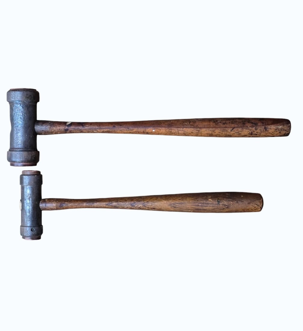 Antique Pair Of 19th Century Hammers: Antique Pair Of 19th Century Hammers Pat. 1882. Measures 8.5" & 10" Overall X 2 1/4", Hammer Heads 2 3/4" & 2.5" X 1" 7 1/4" Long. Items remaining in our possession after this time will be subject to 