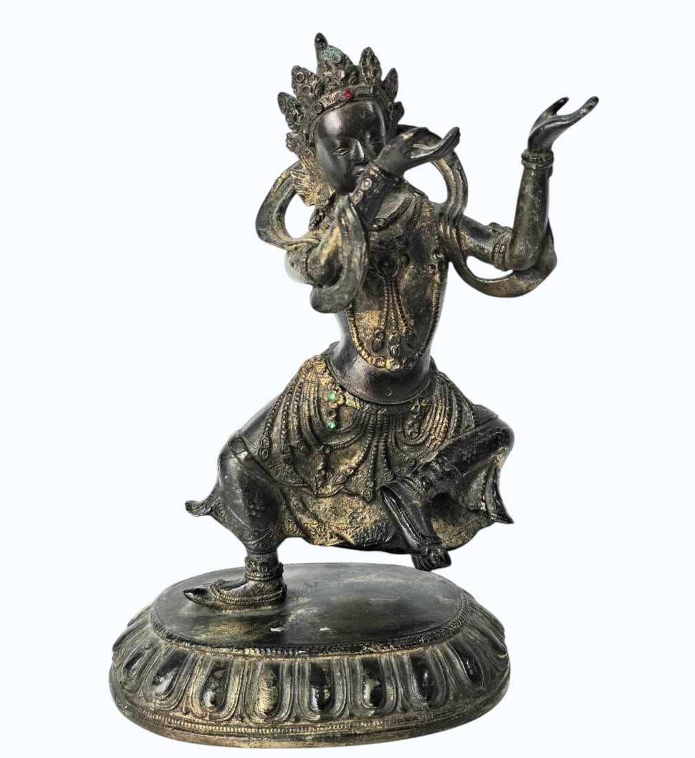 A Very Fine Antique Bronze Dakini With Traces Of Gilt 19th Century: A Very Fine Antique Bronze Dakini With Traces Of Gilt 19th Century. Missing Some Stones As Seen In Pics. Measures 7 3/4" X 5.5" X 3.5". Items remaining in our possession after this time will be subjec