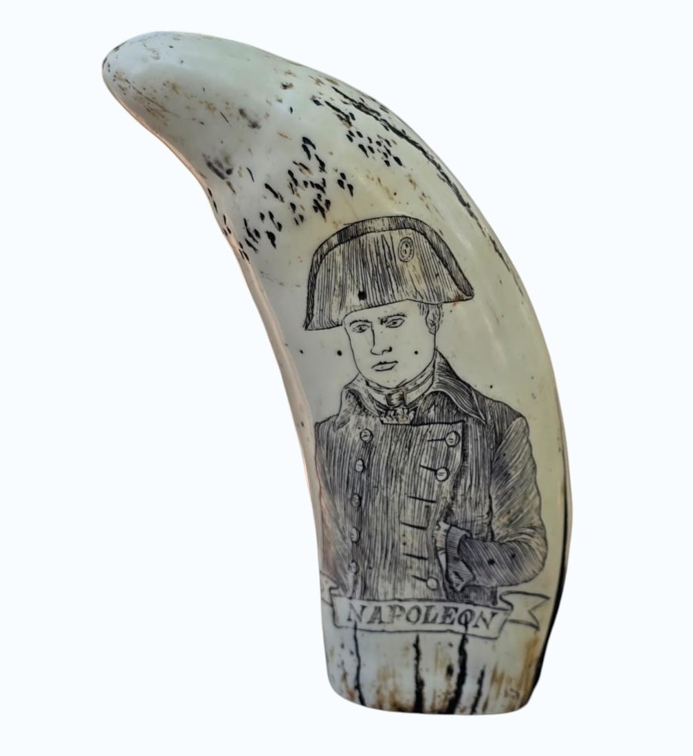 Scrimshaw Art in Resin "NAPOLEON": Scrimshaw Art in Resin "NAPOLEON". Measure 7 1/4" X 2.5" X 2". Items remaining in our possession after this time will be subject to forfeit or storage charges.