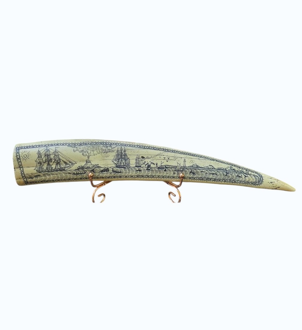 Scrimshaw Art in Resin "SHIP LACHEM 1856-59": Scrimshaw Art in Resin "SHIP LACHEM 1856-59". Measure 14 1/4" X 2 1/2" X 1.5". Items remaining in our possession after this time will be subject to forfeit or storage charges.