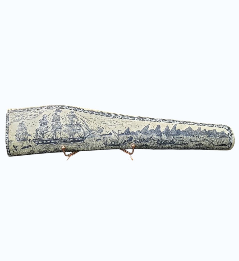 Scrimshaw Art in Resin "THE WHALER, TOPAZ OF MARQUESAS ISLAND 1840": Scrimshaw Art in Resin "THE WHALER, TOPAZ OF MARQUESAS ISLAND 1840". Measure 16" X 3.5" X 1". Items remaining in our possession after this time will be subject to forfeit or storage charges.