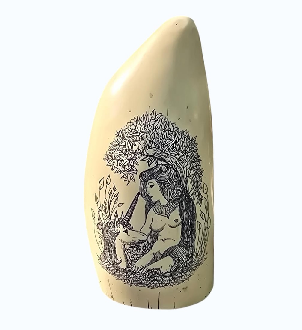 Scrimshaw Art in Resin NUDE MARITIME: Scrimshaw Art in Resin NUDE MARITIME. Measure 5" X 2 1/2" X 1 3/4". Items remaining in our possession after this time will be subject to forfeit or storage charges.