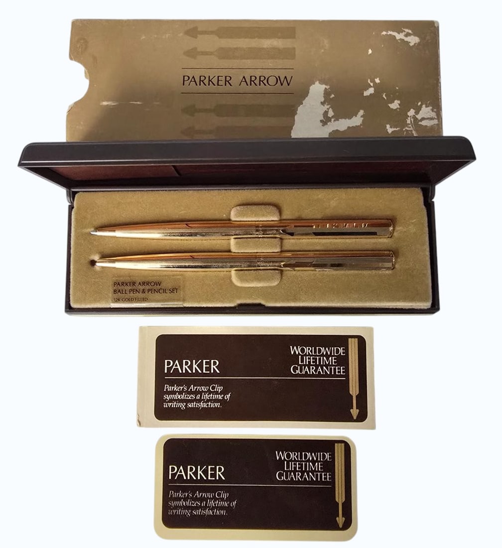 Gold Filled Parker Pen And Pencil In Original Box Unused: Gold Filled Parker Pen And Pencil In Original Box. Measures 6 1/2" X 2.5" X 1". All items must be retrieved or shipped within 15 days of auction end. Items remaining in our possession after this time 