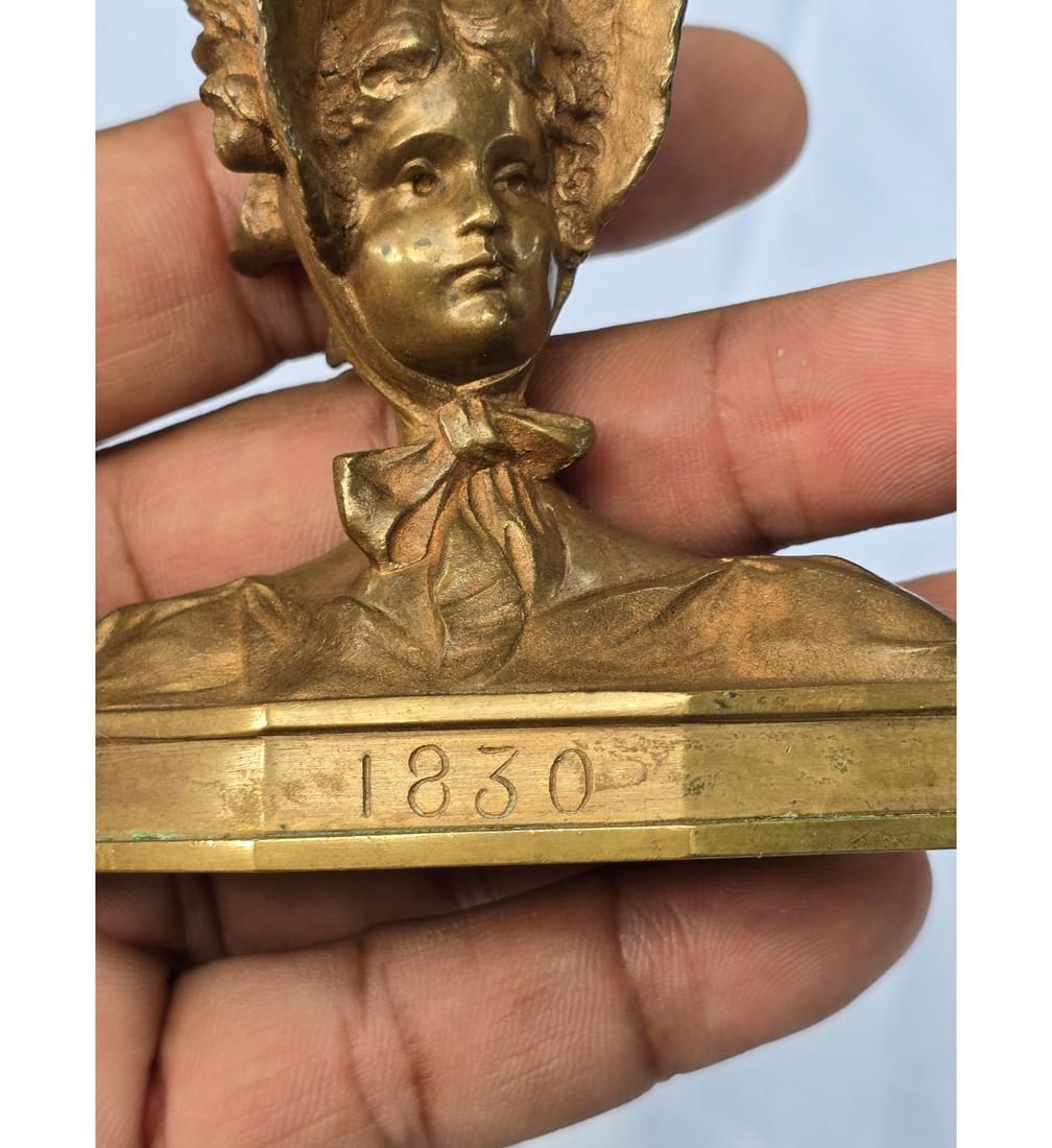 A Fine 19th c Gilt Bronze Bust Signed Gautier?: A Fine 19th c Bronze Bust Signed Gautier?. Measures 3 1/4" X 3.5" X 1.5". All items must be retrieved or shipped within 15 days of auction end. Items remaining in our possession after this time will b