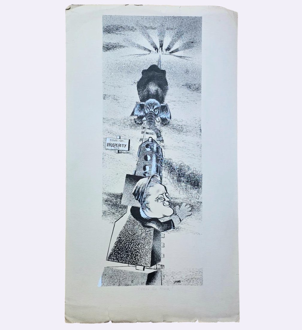 Bruce Gregory (American, 1917-2002) Ink On Paper "Clear The Track" Unframed: Bruce Gregory (American, 1917-2002) Ink On Paper American Oil. Measure 26" X 14.5". All items must be retrieved or shipped within 15 days of auction end. Items remaining in our possession after this t