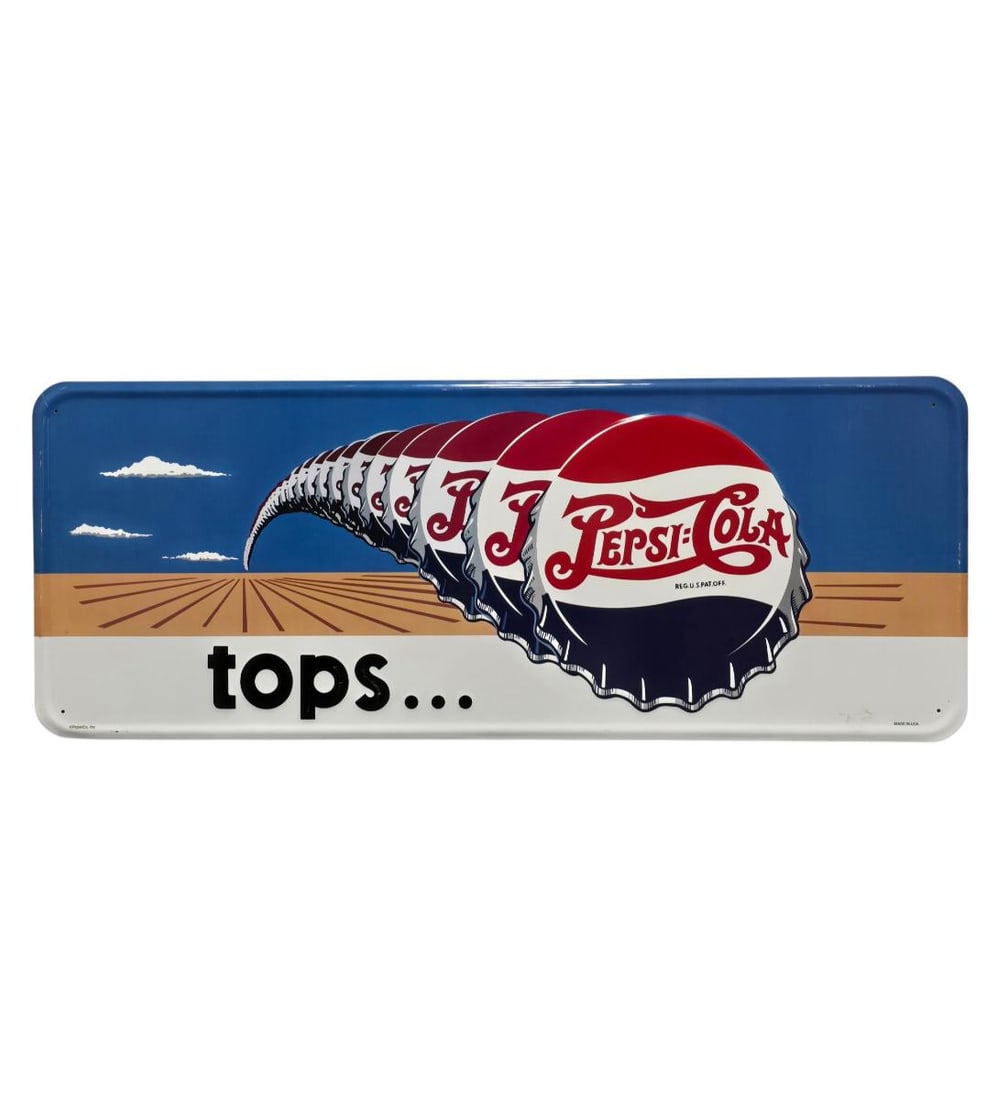 Pepsi-Cola Advertising Sign "Tops" Bottle Cap Design (1 of 10)