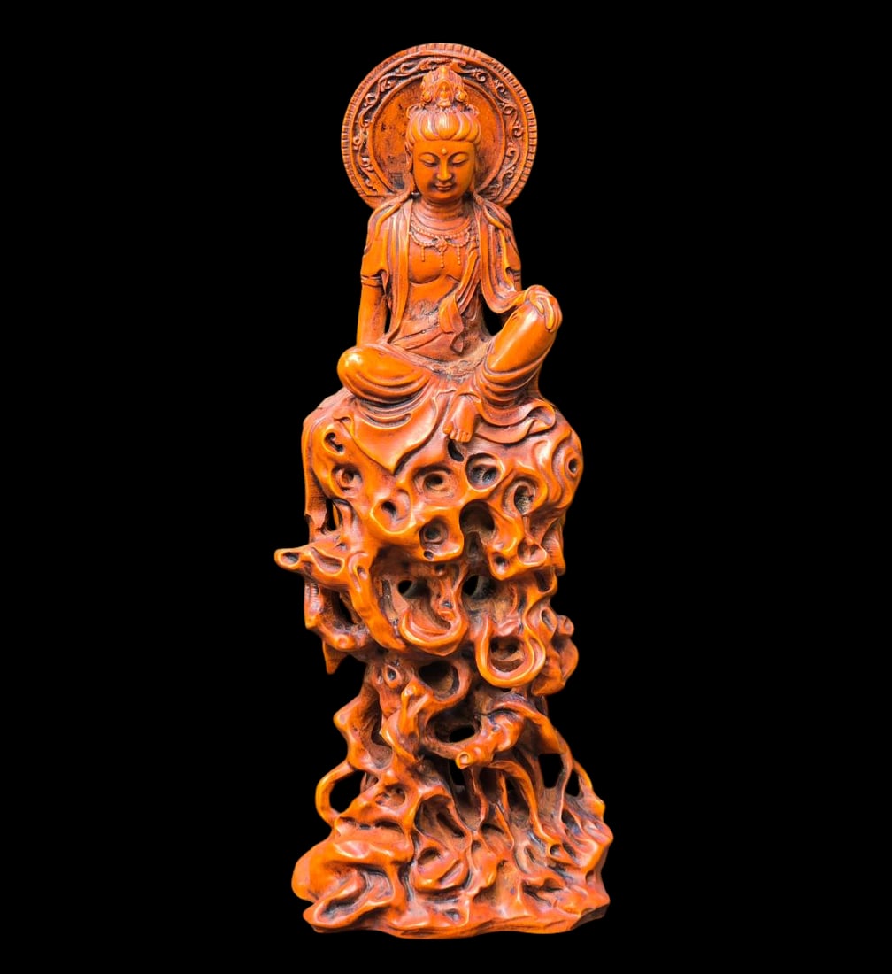 A Very Fine Carved Boxwood Seated Buddha: A Very Fine Carved Boxwood Seated Buddha. Measures 7" Tall. All items must be retrieved or shipped within 15 days of auction end. Items remaining in our possession after this time will be subject to f