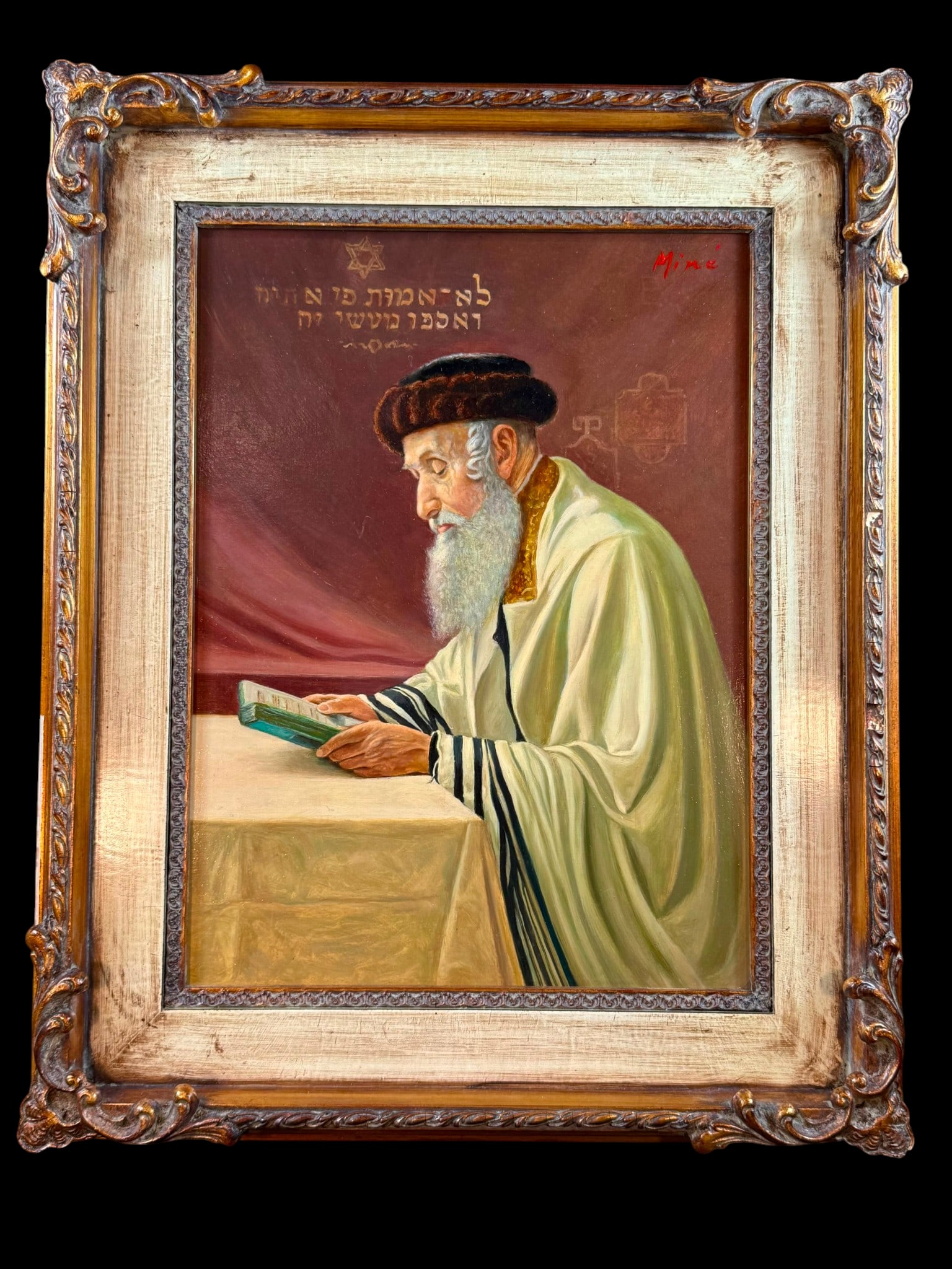 Oil on board by listed French artist Caspar Mine (b. 1905) Portrait Painting: Oil on board by listed French artist Caspar Mine (b. 1905). Born in Montpellier, France in 1905, later moving to Vienna to attend the Industrial School of Arts. Heavily inspired by Rococo themes, hist