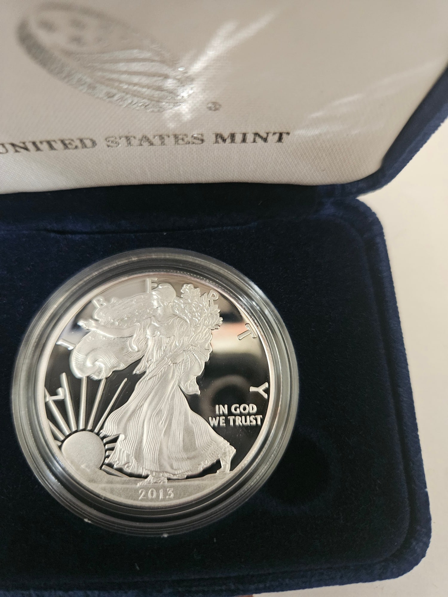 2013 AMERICAN EAGLE 1 OZ SILVER PROOF COIN: 2013 W AMERICAN EAGLE 1 OZ SILVER PROOF PR70 COIN ORIGINAL DROP DATE 1.24.13, TOTAL MINTED 281,310 FIRST STRIKE EARLY RELEASE