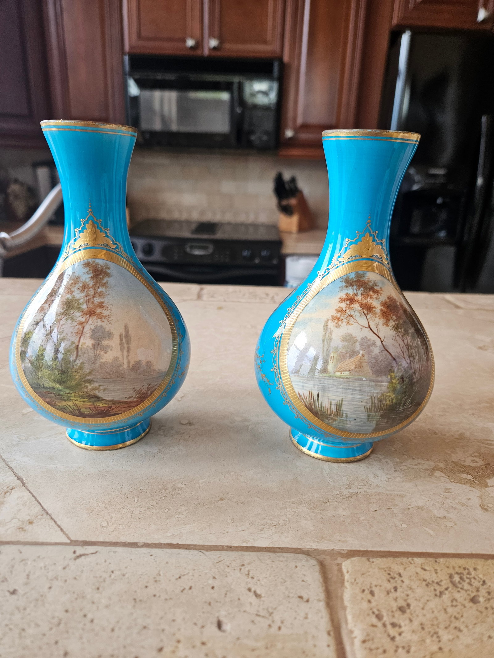 Sevres pastoral pictoral vases circa 1820: A delightful pair of Sevres pastoral pictoral vases circa 1820 6.5T X 4WThe Sèvres Factory (officially the Manufacture nationale de Sèvres) is one of Europe's most prestigious porcelain prod