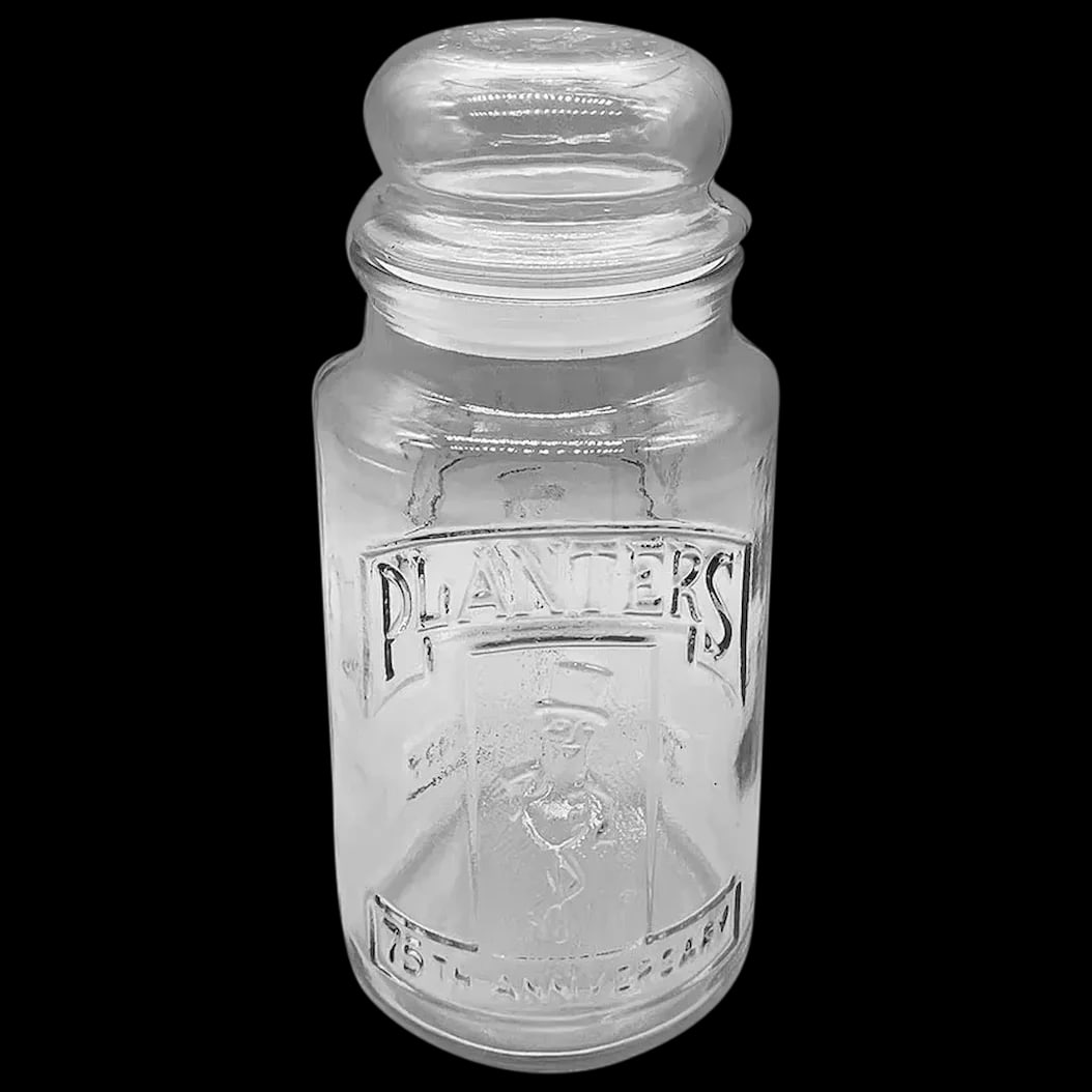 Planters Peanut 75th Anniversary Jar: Registered TM 1861/1906 on Front and Back. 75th Anniversary Jar for the Vintage Collector.