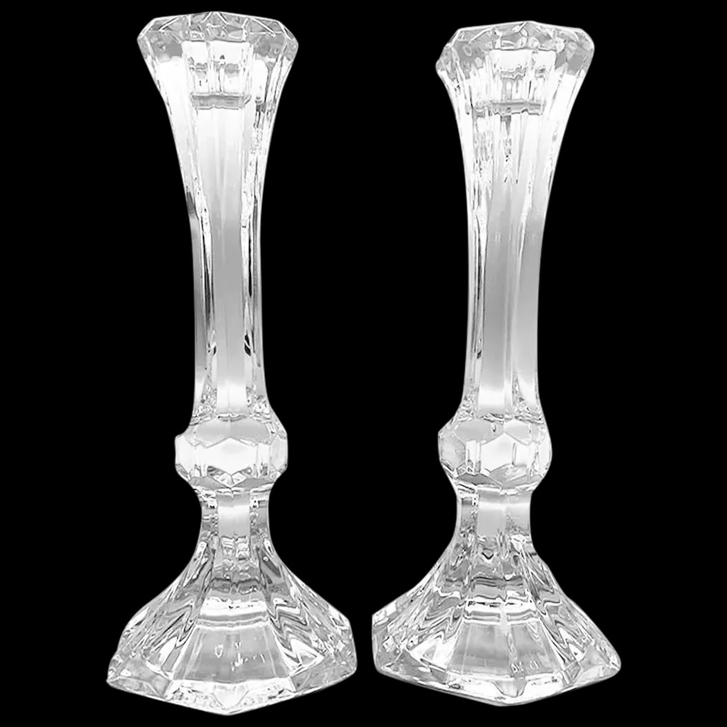 Candle Sticks Pair: Pair of 9 inch Crystal Candle Sticks. Candlelight warms a room and enhances a beautifully set holiday table. It is such a simple way to create a festive atmosphere. Since the candle holders are