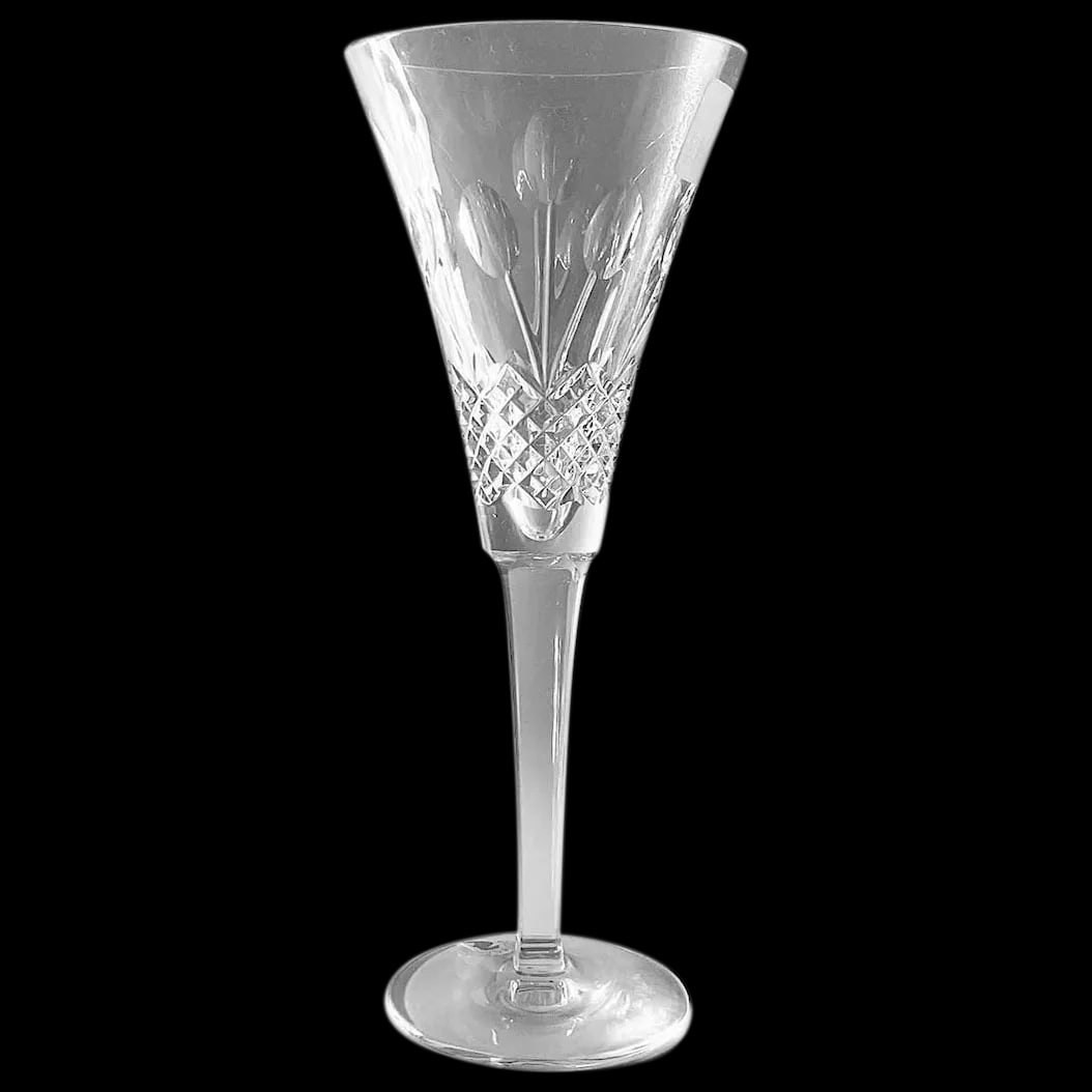 Champagne Flute: Waterford Crystal Champagne Flute in Celebration of Joy Pattern signed Waterford .ca. 1970 to 1980 which was never used or displayed.