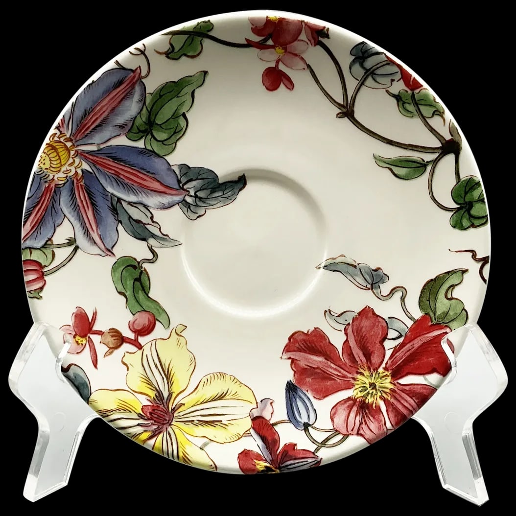 Tea Cup Saucers: Although here we offer only two cups and two saucers they can be used as additional pieces or replacements. The pattern has been discontinued, but matching Clematis pieces can still be found. Every pi