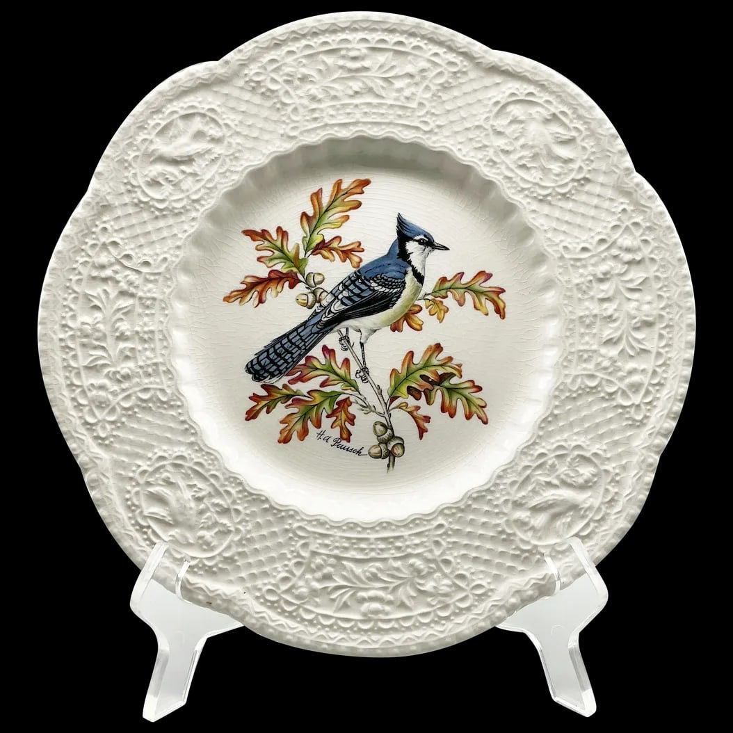 Blue Jay Collector’s Plate: Royal Cauldron Bristol Ironstone Blue Jay Collector’s Plate Aviary collection Designed by Henry A. Pausch. Made in England by the oldest pottery establishment since 1652. It displays a beautiful