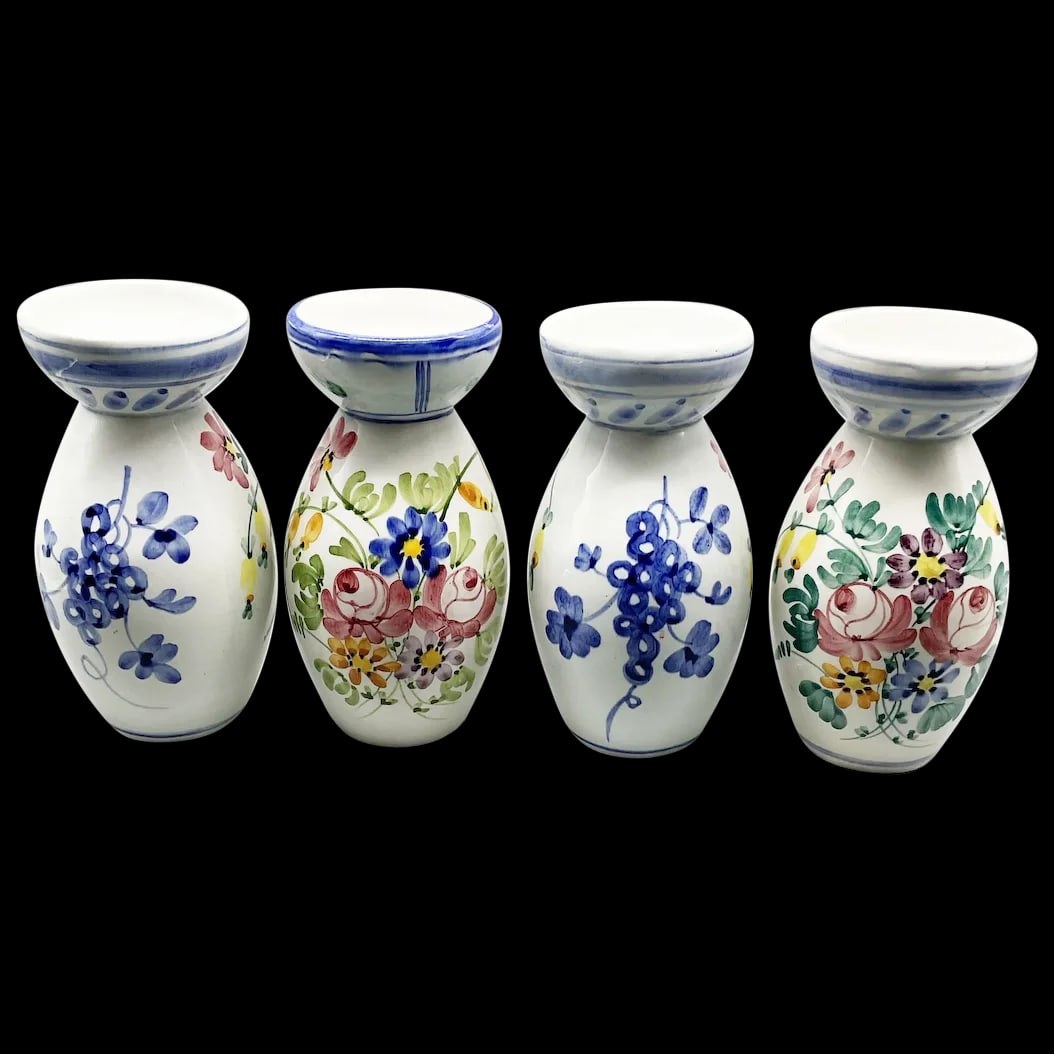 Set of (4) Wine Carafes: Set of (4) Wine Carafes handmade in Boys Town Italy. The are hand painted with colorful flowers and grapes in excellent condition Signed Boys Town Italy