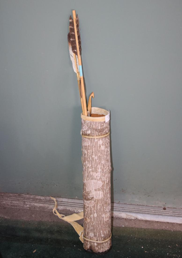 Atlatl Bow with Tree Bark Quiver and 3 Arrows: Archery