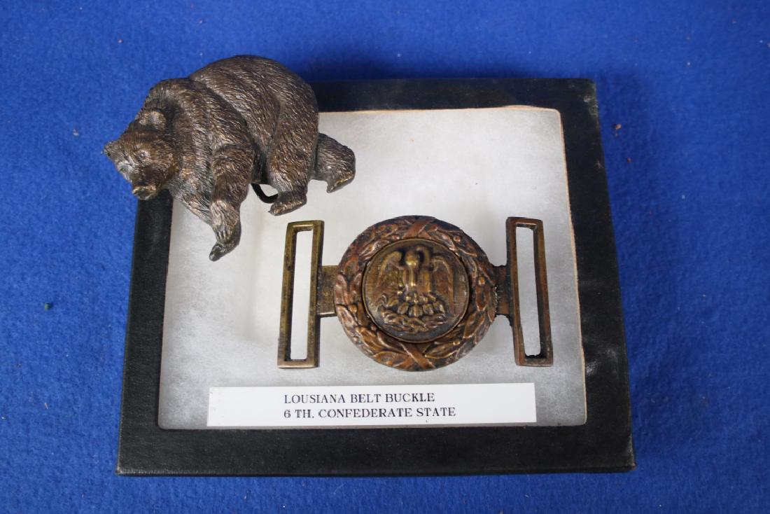 2 Belt Buckles: One Louisiana 6th Confederate; One bear buckle
