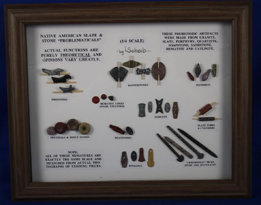 L. Scheib Replica Slate/Stone Problematicals: Native/American; Including Bird Stones; Banner Stones; Plummets; Hematite Cones; Gorgets; Slate Tubes & Cylinders; Discoidals & Donut Stones; Boat Stones; Pendants; Ceremonial Picks, Spuds & Spatulaes