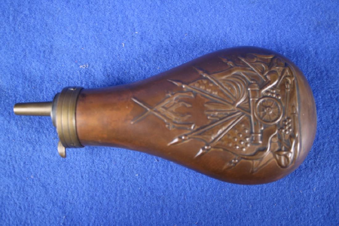 Decorated Brass Powder Flask: Approx. 7" long