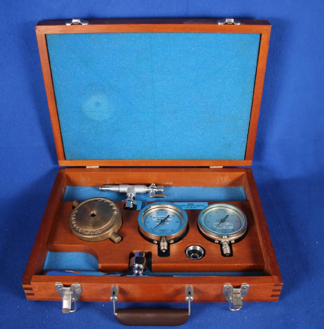 Precision Instrument Boxed Set: Including Pressure gauges; New England Mfg. Co. & Beacon Gage Co.; Box is approx. 15" x 11"