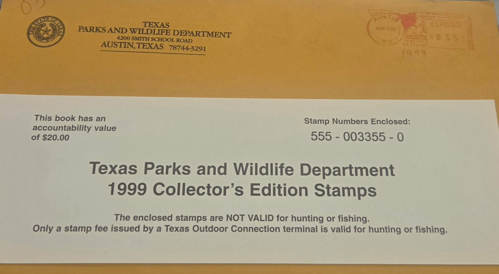 1999 Texas Parks and Wildlife Department - Texas Waterfowl Stamp Print: Texas Parks and Wildlife Department 1999 Collector's Edition Stamps