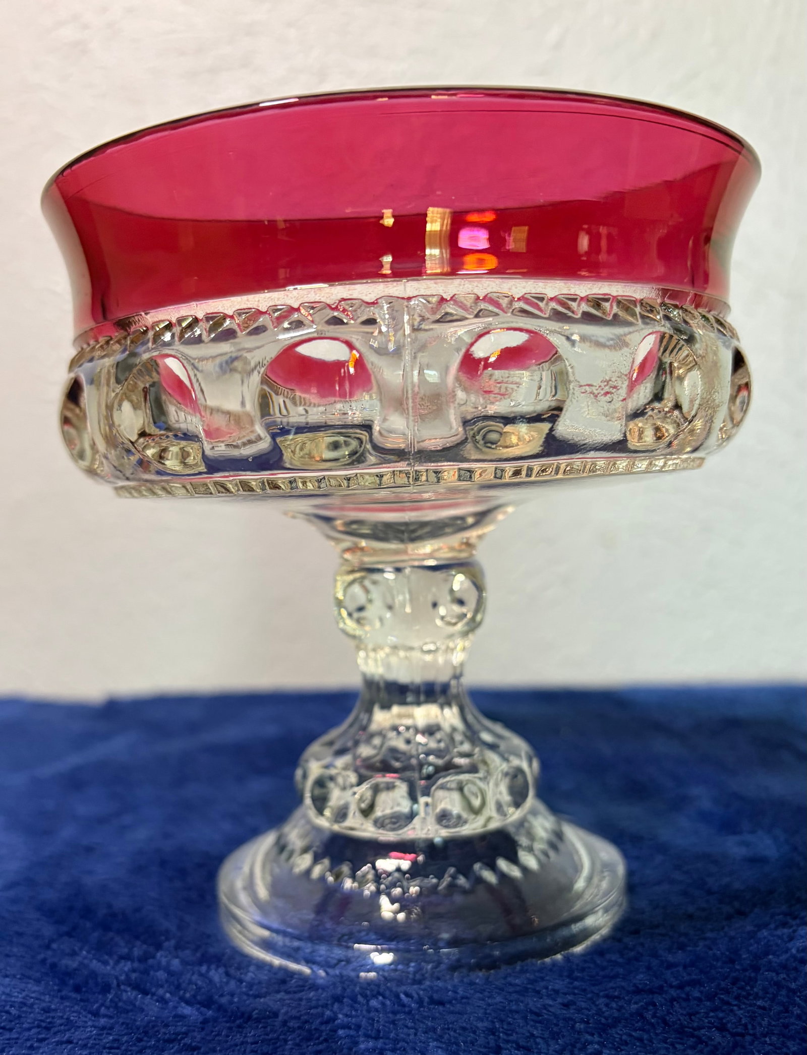 Indiana King's Crown Ruby Flash Thumbprint Compote - 2