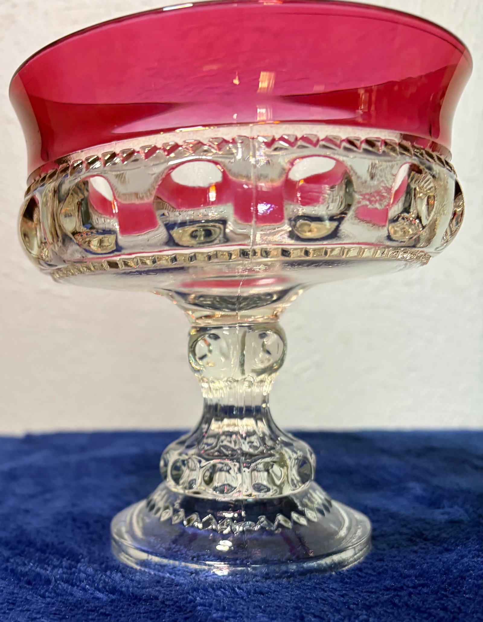 Indiana King's Crown Ruby Flash Thumbprint Compote - 3