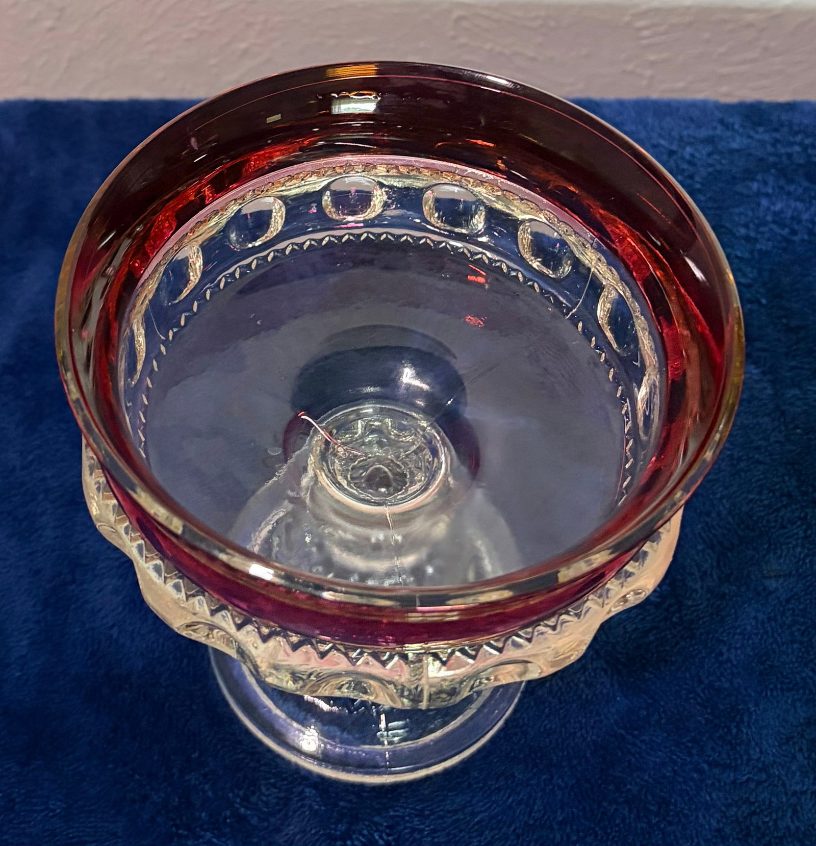 Indiana King's Crown Ruby Flash Thumbprint Compote - 5