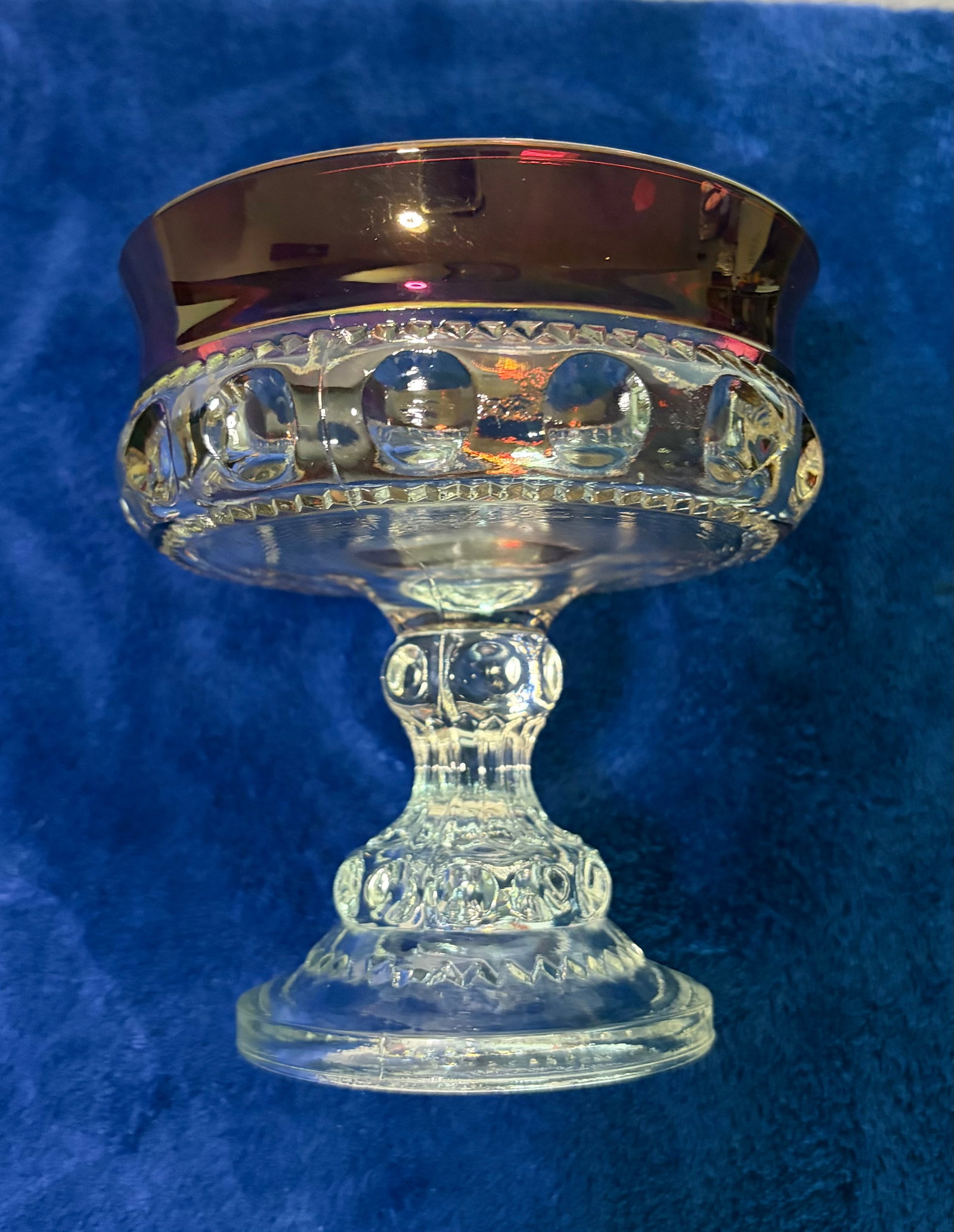 Indiana King's Crown Ruby Flash Thumbprint Compote - 6