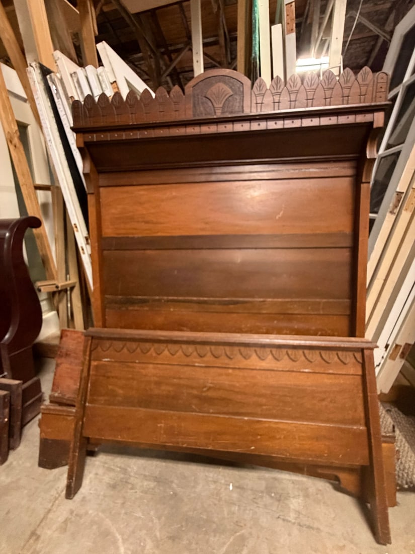 Antique pine highback bedframe - 2