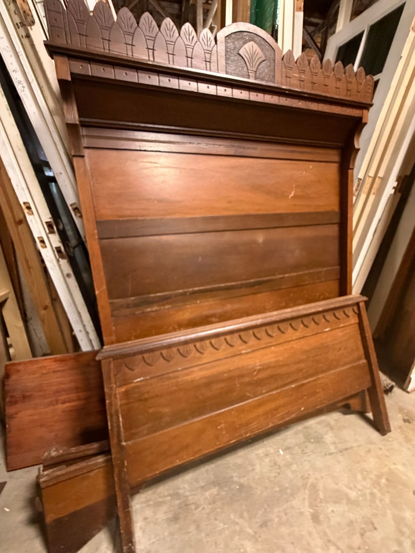 Antique pine highback bedframe - 3