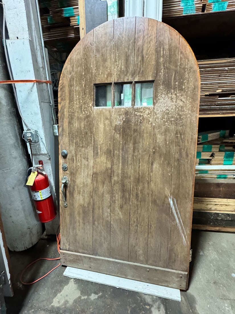 Reclaimed solid oak arched top entry door with three windows - 3