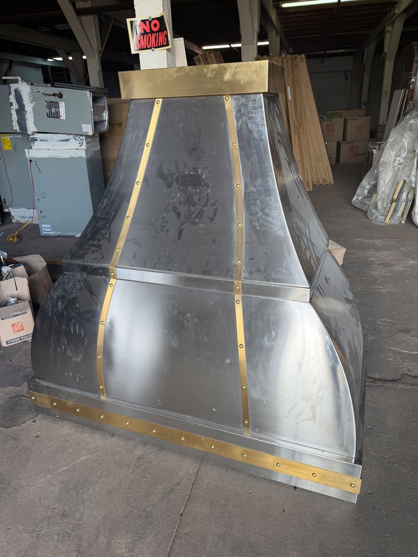 Reclaimed custom stainless steel and brass wall mounted vent hood cover (1 of 3)
